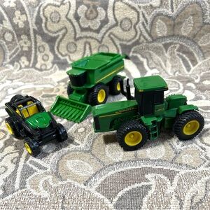 3 John Deere Vehicles: 4WD Tractor, Combine Harvester & Mighty Mover Gator ATV.
